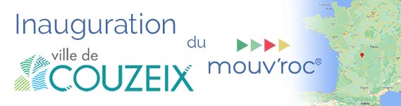 Bannière représentant le logo de la ville de Couzeix et le texte "Inauguration du Mouv'roc à Couzeix"
