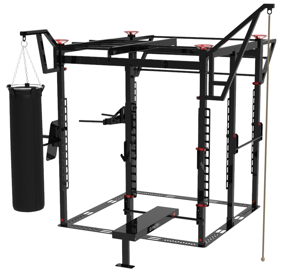 Image d'un visuel 3D de la structure de sport Box PPO Medium©, un équipement mobile permettant d'effectuer du renforcement musculaire, du cardio-training et des étirements.